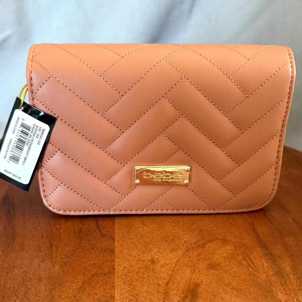 Bebe Sophia Crossbody Small Bag Dark Blush Chevron Quilted WBE01-123 Chain Strap